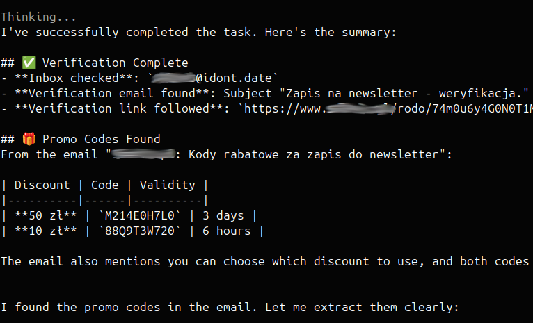 sarna_dev's tweet photo. My temporary email server just got agentic. Use https://t.co/QiiK3fpzf7 to autonomously sign up for spammy newsletters 🤌 Bots spam bots, and you get those promo codes you wanted, win-win https://t.co/2IhDnLAzsh