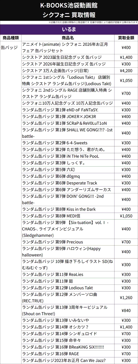 買取情報】 🎼シクフォニ🎼 💜 いるま さん 📢 缶バッジ 各種 16弾
