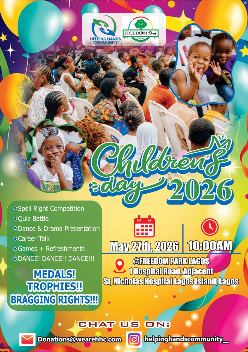 Helpinghand4Eva's tweet photo. Big smiles, bright dreams, and a day made just for the future ,We’re excited to partner with Freedom Park Lagos to celebrate Children’s Day 2026 — bringing learning, laughter, creativity, and unforgettable memories together in one vibrant space. 
#ChildrensDay2026 https://t.co/kZK6qDKFoa