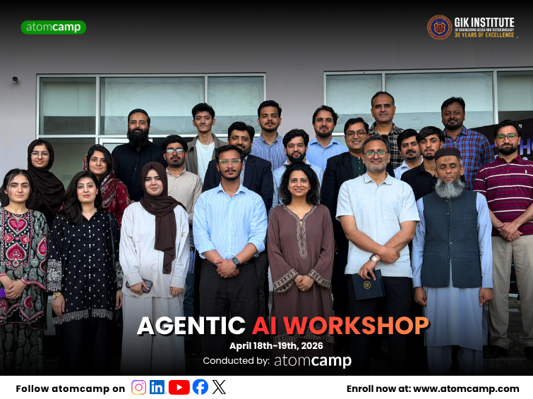 atomcamp's tweet photo. AI isn’t just for the tech industry anymore. Last month at GIKI, we proved it.

Last month, atomcamp conducted an Agentic AI workshop in collaboration with GIKI led by our brilliant trainers Soman Ali and Fareeha Amjad Ali. The highlight? The sheer diversity of the room. We had professionals from tech, textile, and telecom sitting alongside professors, all figuring out how AI agents can practically fit into their daily work.

Beyond the workshop, stepping back onto a university campus and meeting our student ambassadors brought a wonderful wave of nostalgia. Amidst the usual routines and deadlines, experiencing that vibrant campus energy again was exactly the inspiration I needed.

Grateful to GIKI for the warm welcome, and so proud of the meaningful conversations we are driving around AI.