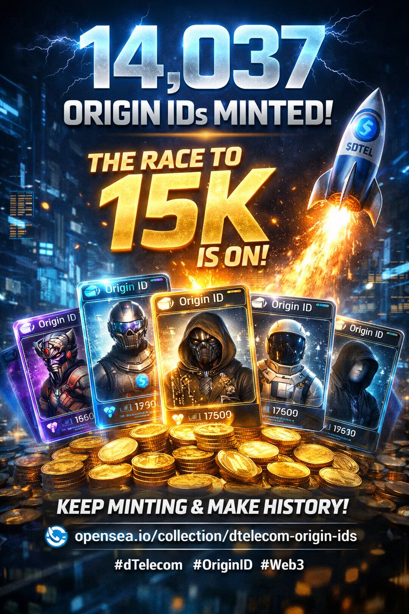 MondolMilo9561's tweet photo. 14,037 Origin IDs minted!
⚡ The countdown to 15K the magic figure is ON.
🚀 Early believers, keep minting & make history with $DTEL.
👉 https://t.co/um18g2EJqd (https://t.co/BJq3PskrOS in Bing)
@dtelecom #OriginID #Web3 https://t.co/TI0Ph7Tku4