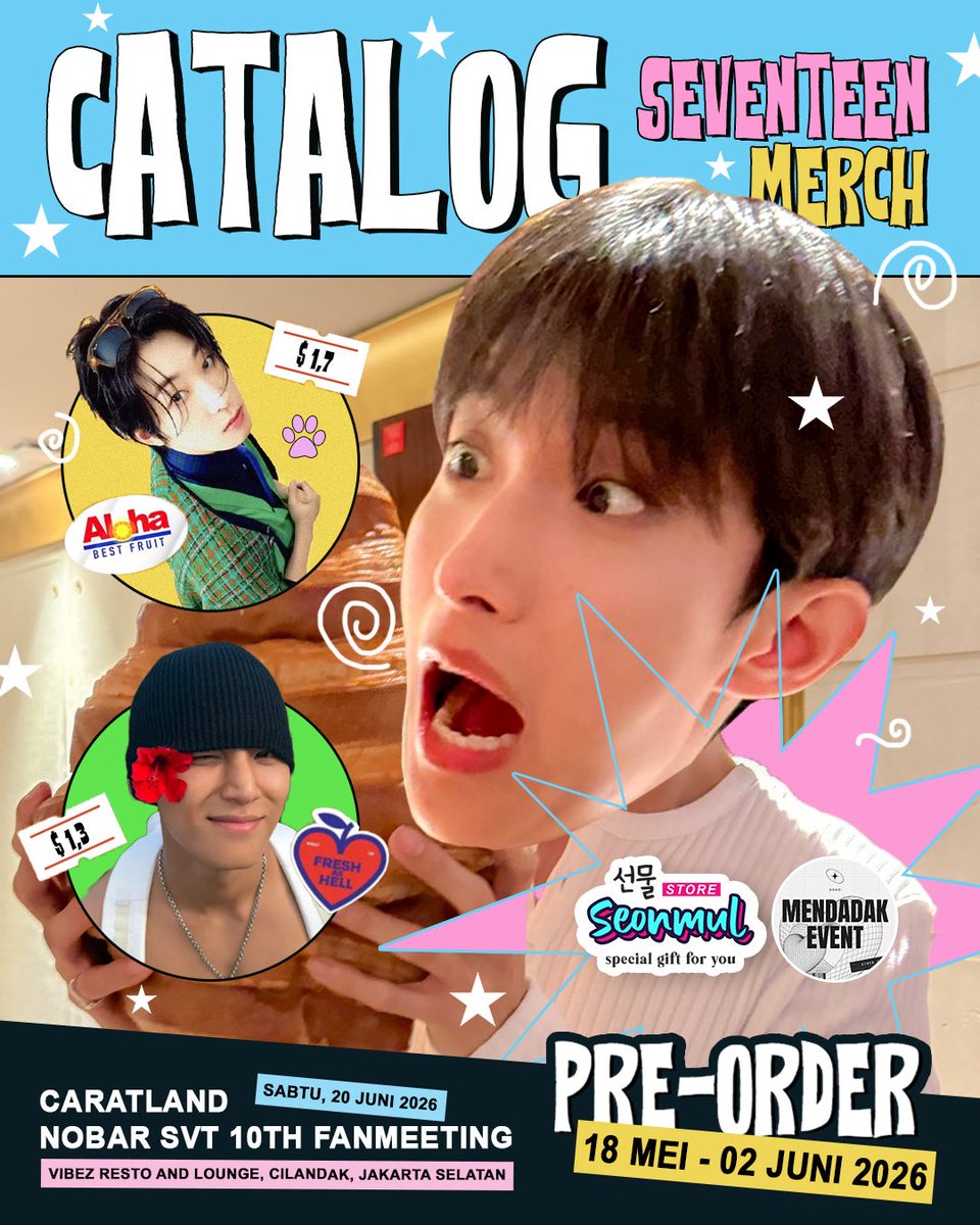 seonmul_stuff's tweet photo. ⋆. 𐙚˚࿔ SEVENTEEN FANMERCH CATALOG 𝜗𝜚˚⋆
✦ by *SEONMUL STORE* Surabaya ✦
collaboration with Mendadak Event
[ re-share &amp; likes are very appreciated! ]

come check catalog below👇🏻
https://t.co/j6Shyf2hVe

➜ OPEN PRE-ORDER
🔒 18 MEI 2026 - 02 JUNI 2026 🔒 https://t.co/F0ZQ5bFSTY