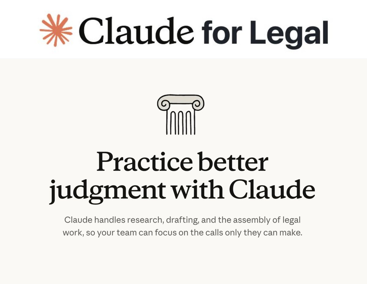 asinghal_7's tweet photo. Anthropic launched Claude Legal last week. It is a great fit for smaller legal setups. 

Enterprise legal is a longer story.

Claude Legal connects to tools like iManage, NetDocuments, and DocuSign with plugins for commercial, corporate, IP, and litigation work.

A strong horizontal launch and a meaningful step for the legal AI ecosystem.

For solo practitioners, small in-house teams, and growing firms, this works well. Time to value is fast. The lawyer stays inside Word or Outlook. Productivity gains are immediate.

Enterprise legal is a different game.

Enterprises buy a legal operating system.

That means litigation portfolio management across hundreds of matters, IP tracking across geographies, compliance calendars across regulators, contract workflows, audit trails on every action, role-based access, and deep integrations into the enterprise stack.

This is where vertical depth wins.

The AI is only as good as the structured legal data it sits on, the governance around it, and the workflows it plugs into.

That foundation takes years to build and cannot be retrofitted on top of a horizontal layer.

It is also why Anthropic itself partners with vertical legal AI companies like Harvey and Eve. 

The horizontal layer matters. The vertical layer matters more for enterprises.

300+ large enterprises across multiple countries run their legal operations on Legistify today. For smaller setups, horizontal AI is the right starting point. For large enterprises, the operating system is the product. AI is one layer inside it.

If you are an enterprise legal team thinking about how these two layers fit into your stack, happy to share what we have learned. DMs are open.