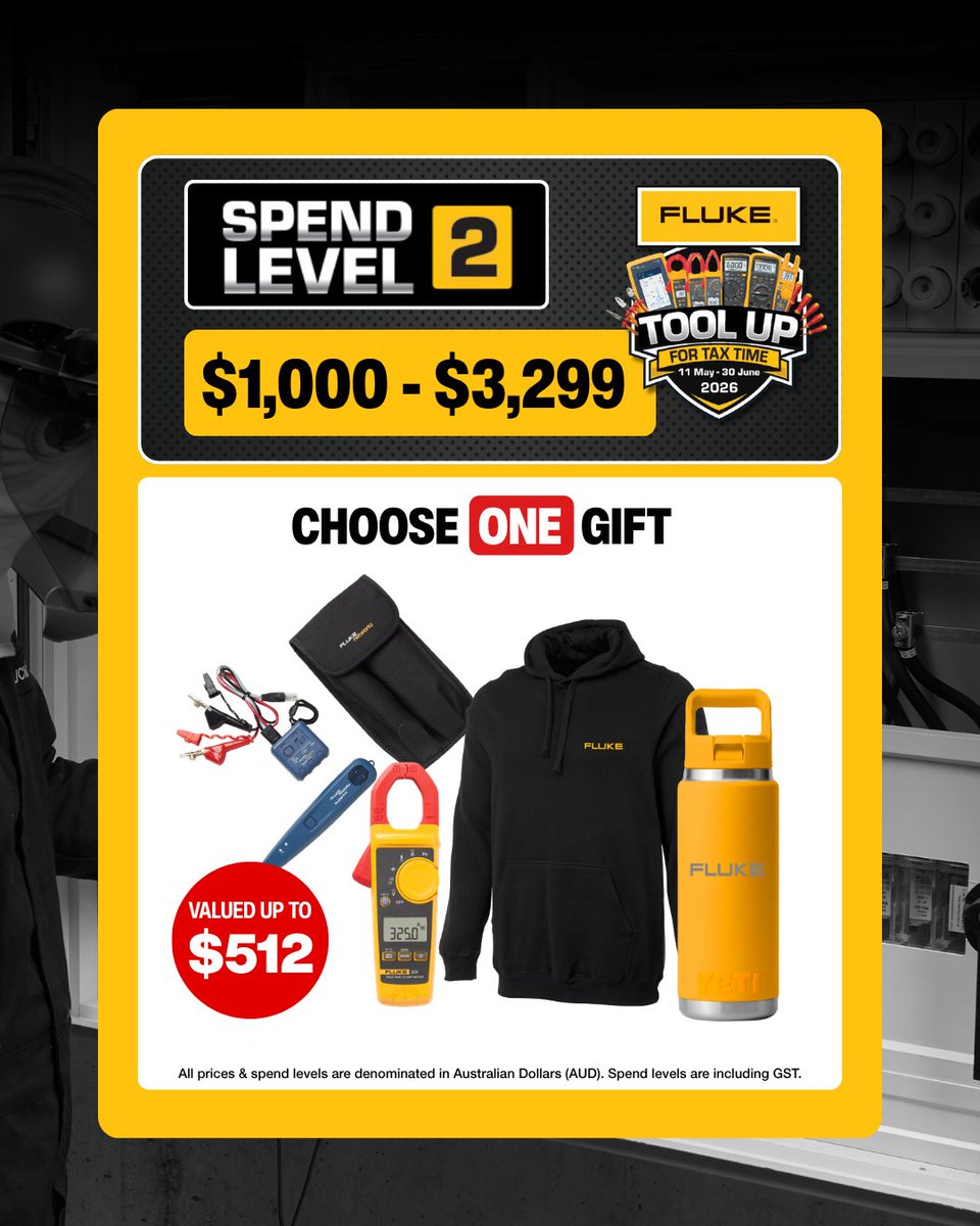 LasermanTech's tweet photo. 🔥FLUKE TOOL UP FOR TAX TIME - Till 11 May to 30 June 2026 Only! 🔥
Spend at least $550 (incl. GST) on Fluke in one transaction enjoy additional bonus gifts! Valid for Australia and New Zealand customers only, while stocks last.

🛒 Shop Now!  👉 https://t.co/rNcMp1uLgY https://t.co/E8H2Ver8As