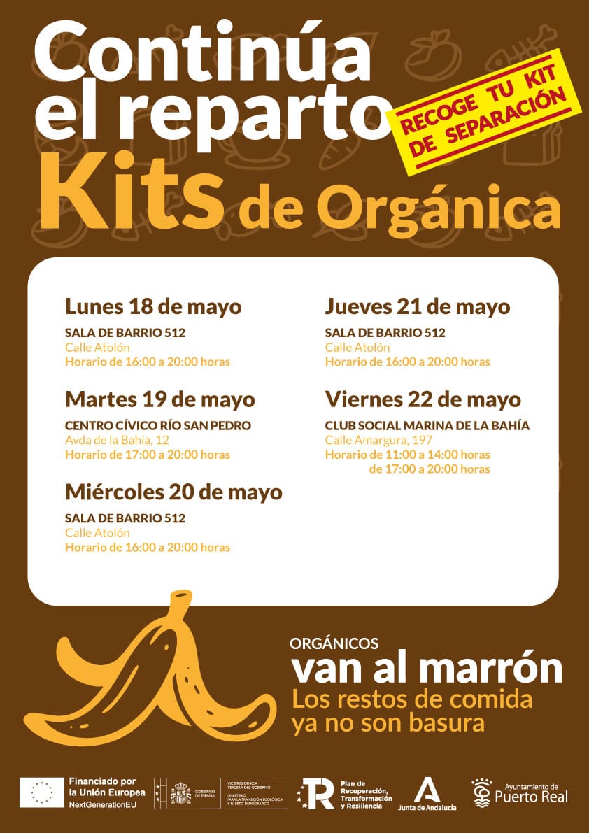 GENPuertoReal's tweet photo. ¡Recoge tu kit de orgánica!🍌.#PuertoReal.Fechas y horarios. Los restos de comida ya no son basura.
@PuertoRealHoy @aytopuertoreal @PuertoRealHoy @ondacerocadiz @TelePuertoReal @diariocadiz @LaVozdeCadiz @OndaCadizTV @grupoenergetico https://t.co/IGouCDaHyV