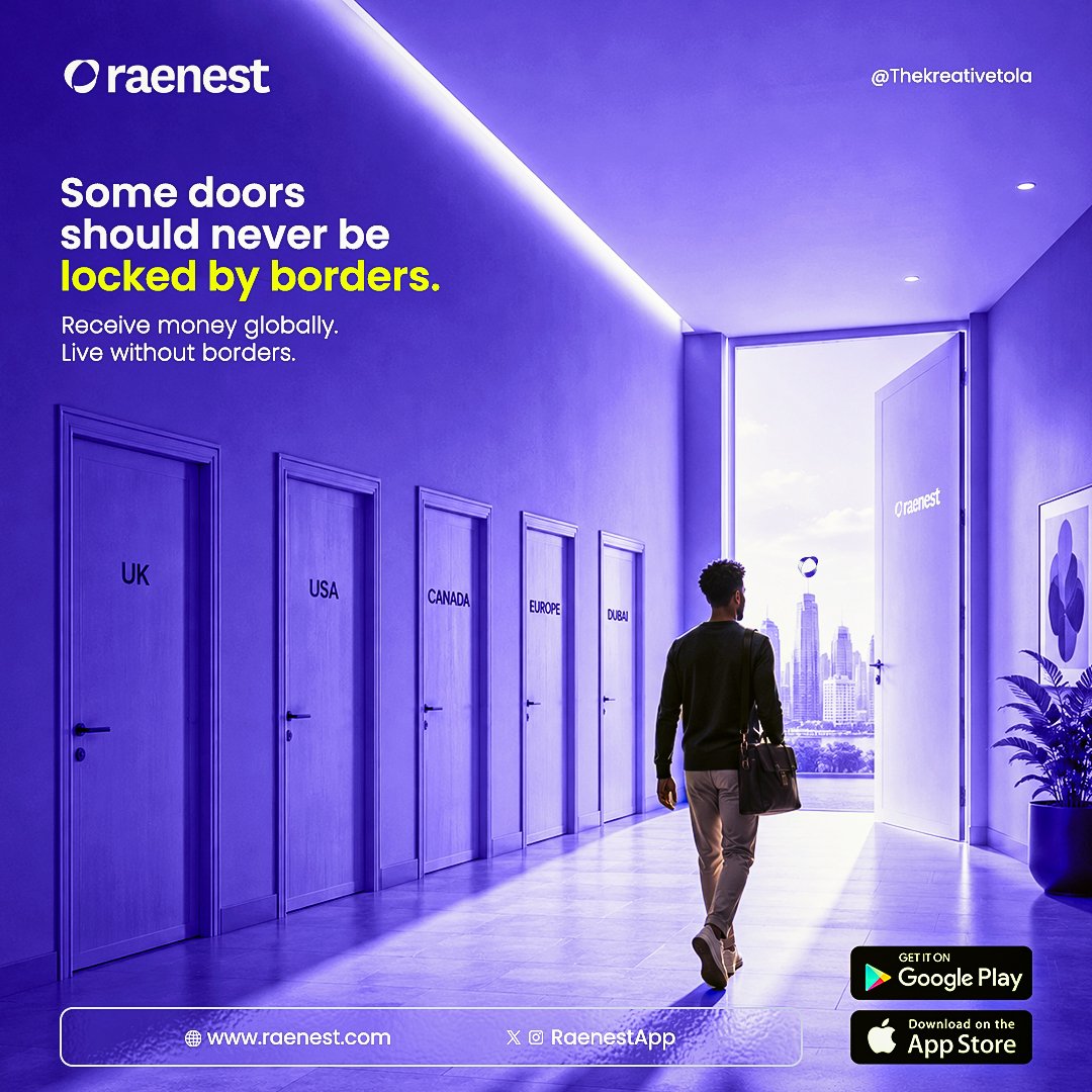 Oreoluwa_afeni's tweet photo. Some doors shouldn’t be locked by borders. 🌍✨

Day 7 of the #DesignBetterChallenge — visualizing financial freedom and global access for Raenest. @RaenestApp
@creativesminds4
What do you think about this direction? 👀 #CreativeMindsCommunity #Raenest https://t.co/7iD7JSRwfD