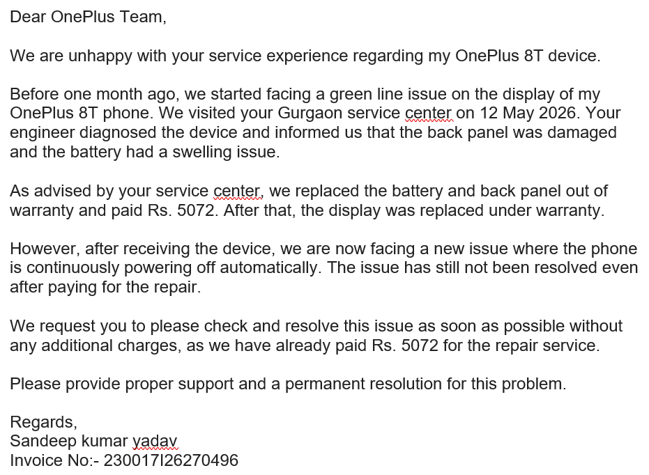 Sandeep16511922's tweet photo. Dear @OnePlus_IN and @OnePlusSupport, very disappointed with your unprofessional service.#OnePlus #OnePlus8T #CustomerSupport #CMPlanet https://t.co/7XLunPcuAb