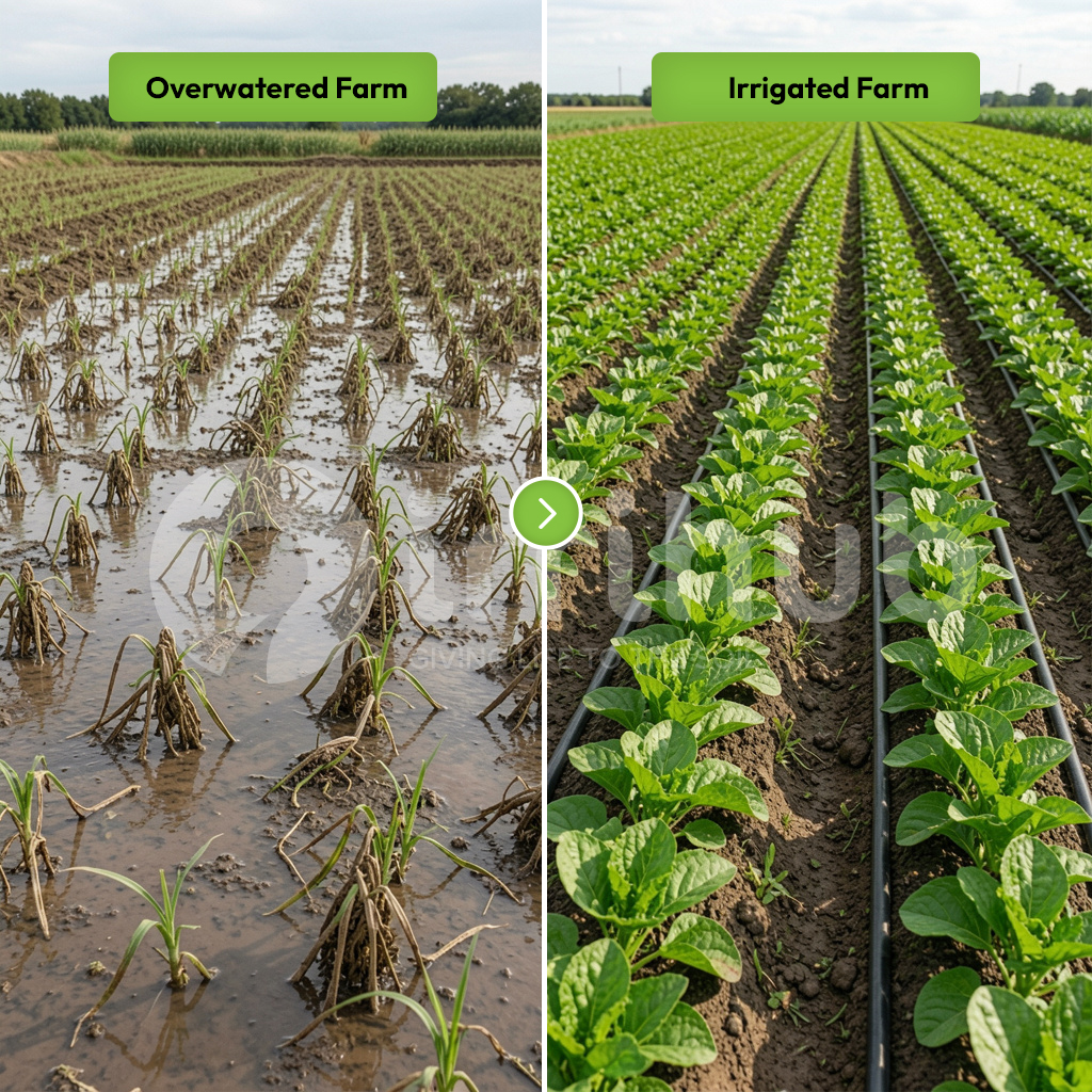 IrriHub's tweet photo. This looks like care. It's actually stress.

🌱Overwatering is one of the most common mistakes we see — and it silently damages crops before most farmers even notice.Too much water too fast suffocates roots, disrupts soil balance, and leads to uneven, inconsistent growth.More water is not always better. Consistency is what your crops actually need.

Have you dealt with this before? Tell us below 👇

#FarmingTips #Overwatering #IrriHub #SmartFarming #WaterManagement #KenyaFarmer #AgricultureTips