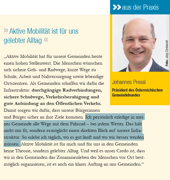 VCOE_AT's tweet photo. Bürgermeister Johannes Pressl: "Ich erledige in meiner Gemeinde alle Wege mit dem #Fahrrad - bei jedem Wetter. Das hält nicht nur fit. So erlebe ich täglich, wo es gut läuft und wo wir besser werden müssen." https://t.co/i2tXyswNjL #goodpractice #Radverkehr https://t.co/uRDsnIovL8