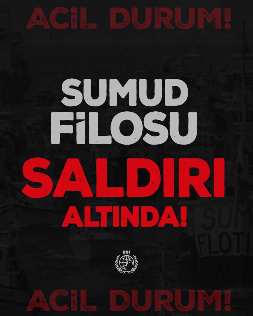 ihhgenc's tweet photo. 🚨ACİL DURUM: Global Sumud Filosu Saldırı Altında!

Filo etrafında iki adet savaş gemisi göründü. Bir tekneyle bağlantı kopmuş durumda. https://t.co/SI1IeubDIz