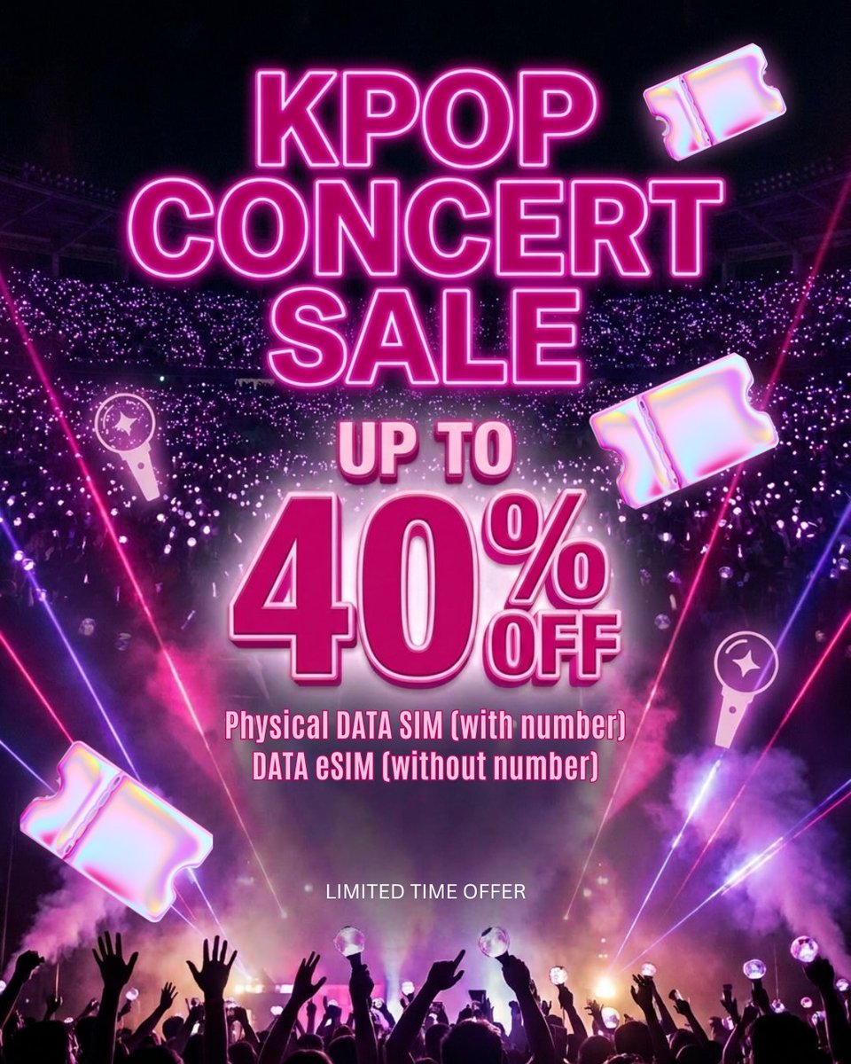 ChinguMobileKR's tweet photo. Heading to a K-pop concert in Korea? Don't let slow data ruin your experience!
🎁 EXCLUSIVE OFFER: 
 High-speed 5G = No lag venues 
Valid for ALL K-pop concerts - BTS, BLACKPINK, NewJeans, Stray Kids, SEVENTEEN, and more! https://t.co/IHX8ibers0