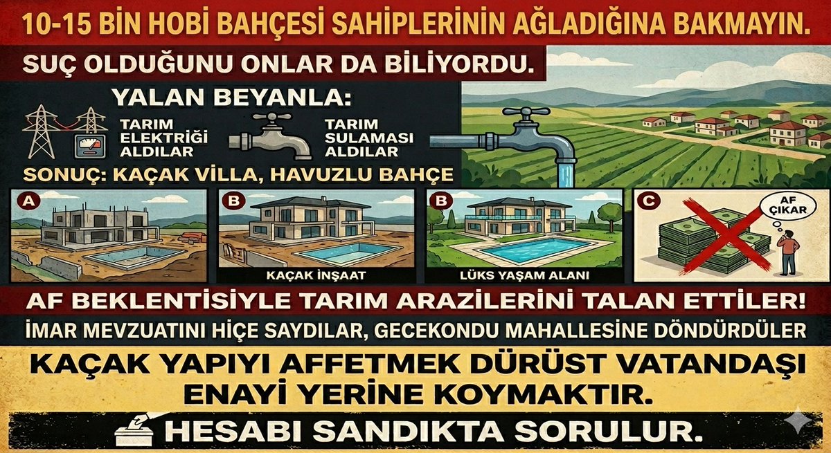 emrealpaslan35's tweet photo. #hobibahçemedokunma #YapıKayıtMeclise
@murat_kurum @ibrahimyumakli
Kaçak yapıyı meşrulaştırmak Dürüst vatandaşı enayi yerine koymaktır. Hesabı sandıkta sorulur. https://t.co/5wqd43pqFD
