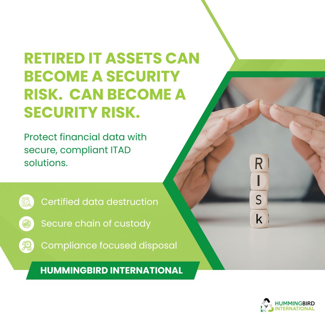 HummingbirdIntl's tweet photo. One retired device in the wrong hands can expose years of financial data.

Protect sensitive client information with secure ITAD solutions, certified data destruction, and secure asset disposition.

Secure retired IT assets before they become a liability:
https://t.co/KE3ZPXGYp7 https://t.co/iHe7D1WNhg