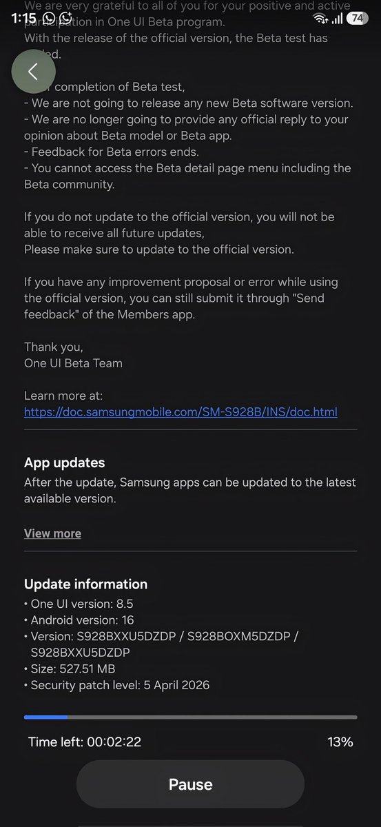 One UI Update tweet media