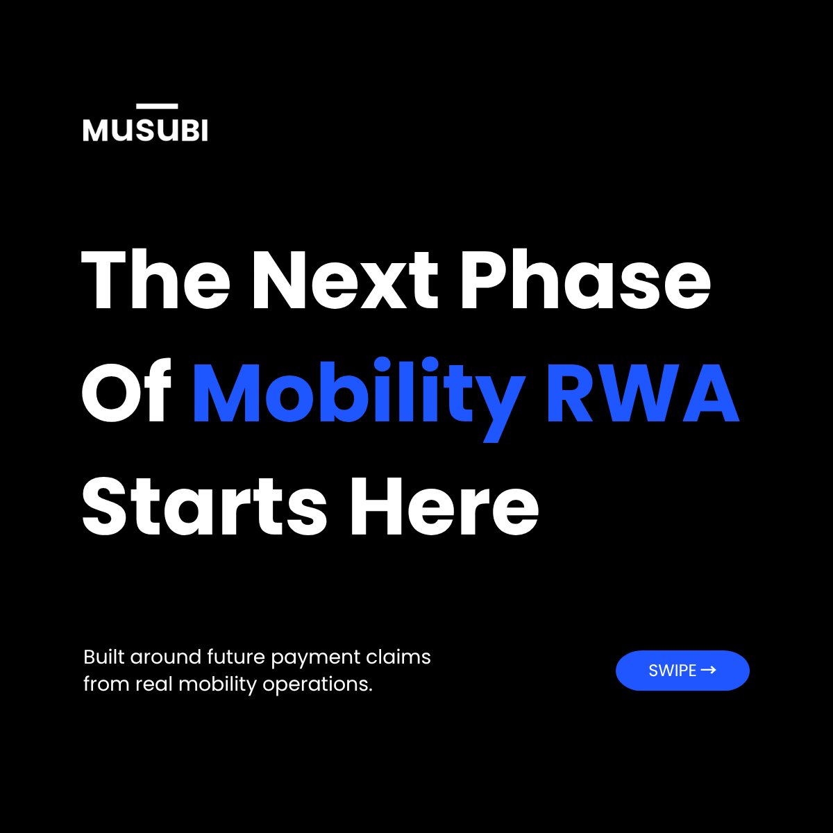 mvlchain's tweet photo. 1/ The question for RWA isn’t “what can be tokenized?”

It’s what already works in the real world.

Musubi A/R starts with real mobility operations, vehicle lease contracts, and 150M+ rides across MVL’s ecosystem.Ⓜ️🌐

#Musubi https://t.co/T1l9CAjkhw