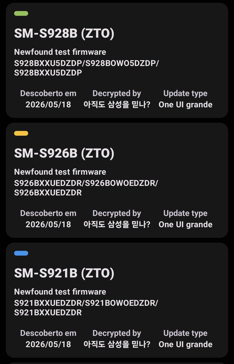 S24FE_HYPE's tweet photo. Pra mim é quase confirmado! A atualização stable da one ui 8.5 pode chegar no brasil hoje na linha s24! Todos hoje receberam testes novos! 📱

S928B: S24 Ultra
S926B: S24+
S921B: S24 Base
S721B: S24 FE https://t.co/OryVTHrvAl