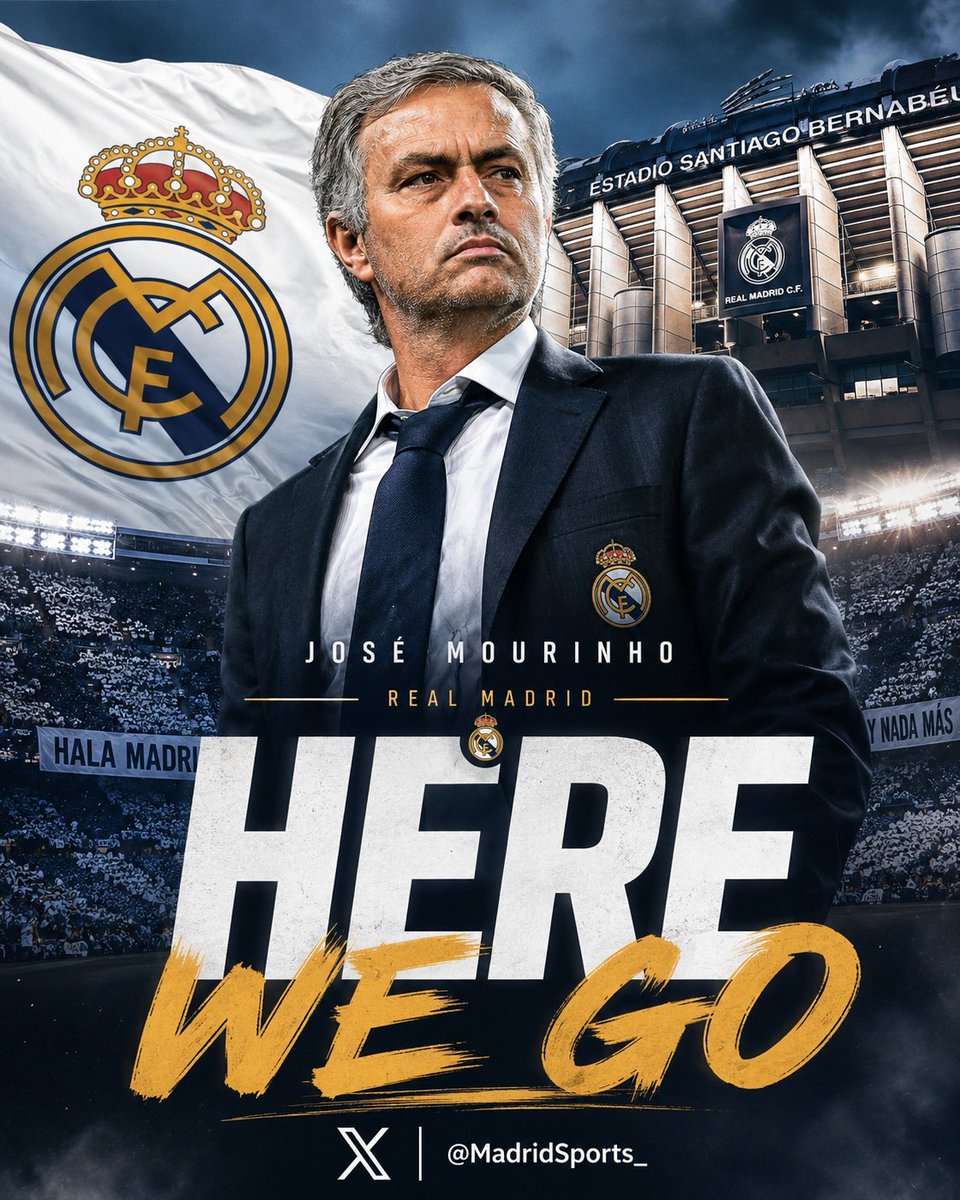 MadridSports_'s tweet photo. 🚨 MOURINHO: HERE WE GO 🚨

@FabrizioRomano confirma el fichaje de José Mourinho por el Real Madrid. Todo acordado de forma verbal a la espera de la firma

Contrato de DOS AÑOS para el técnico portugués, que viajará a la capital después del partido ante el Athletic.

VOLVIÓ 🐐 https://t.co/TxJAt94uuE