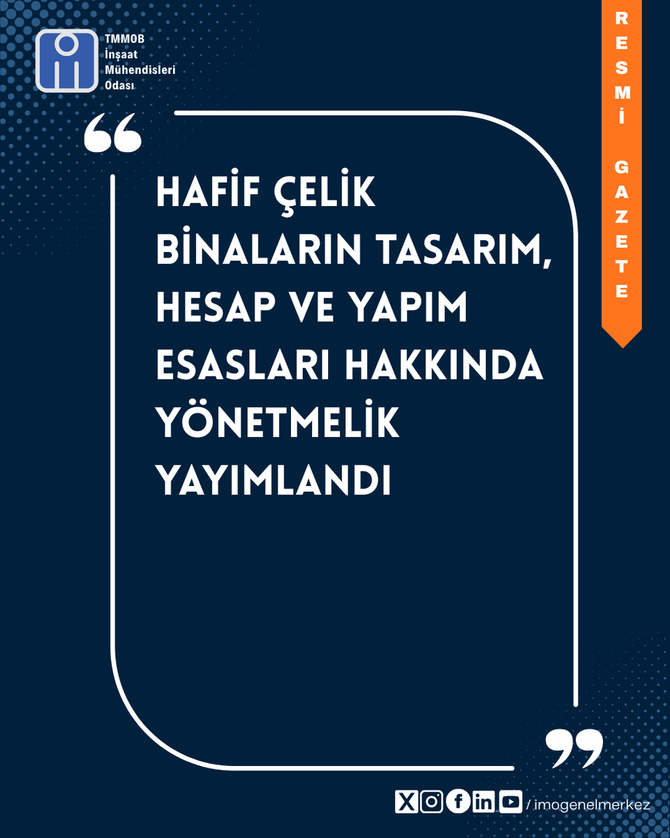 imoadana's tweet photo. Hafif Çelik Binaların Tasarım, Hesap ve Yapım Esasları Hakkında Yönetmelik Yayımlandı 
👇
https://t.co/sgbdjaG9Nk https://t.co/1wEsFpIWh5