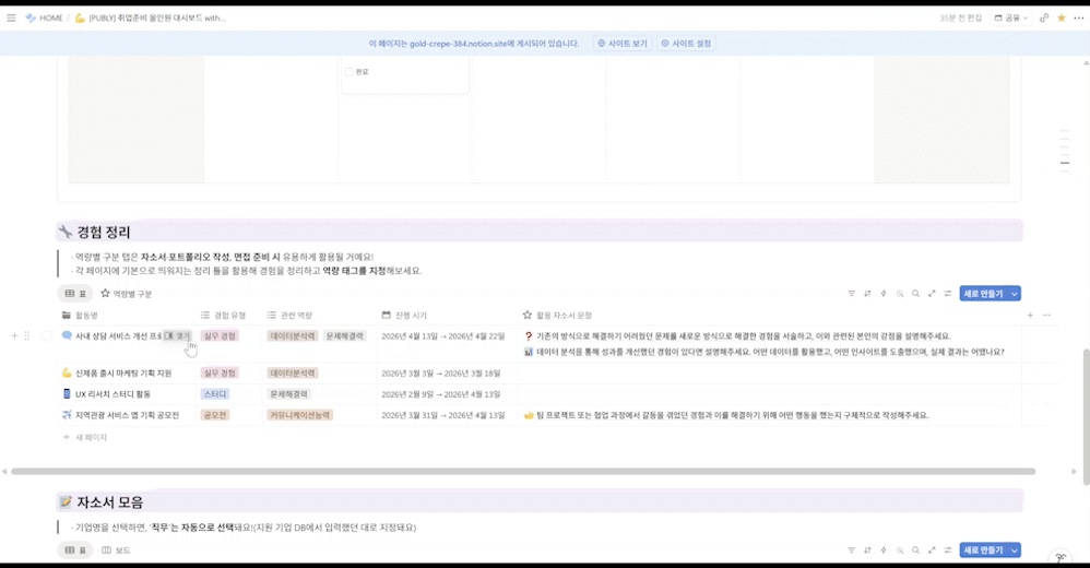 publy_'s tweet photo. 잘 만든 노션 하나면 열 자소서 안 부럽다.  여기저기 흩어놓지 말고 노션 하나로 끝내셈. 경험정리·자소서·이력서·채용일정까지 한 번에https://t.co/NahUSebheV https://t.co/1NsDADJRwe