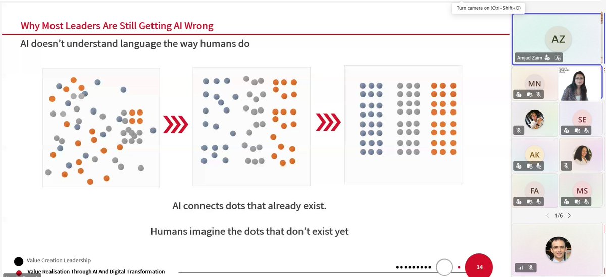 TTMassociates's tweet photo. AI can help us move faster.
But faster does not always mean wiser.

In Episode 2 of our Organisational Mindfulness Institute Online Series, we explored how organisations can become more AI-enabled without becoming less human-centred.

The discussion surfaced a critical point:
AI adoption is not only a capability challenge.
It is a trust, judgement and leadership challenge.

As work accelerates, organisations need to protect the human conditions that make performance sustainable: clarity, accountability, psychological safety and responsible decision-making.

AI can generate options.
But it cannot carry responsibility.
That remains leadership work.

We would like to thank everyone who joined such an important conversation.
#ttm #VCL #livewebinar #mindfulness #OMI #leadership #uncertainty #AI #AIAdoption #AILeadership