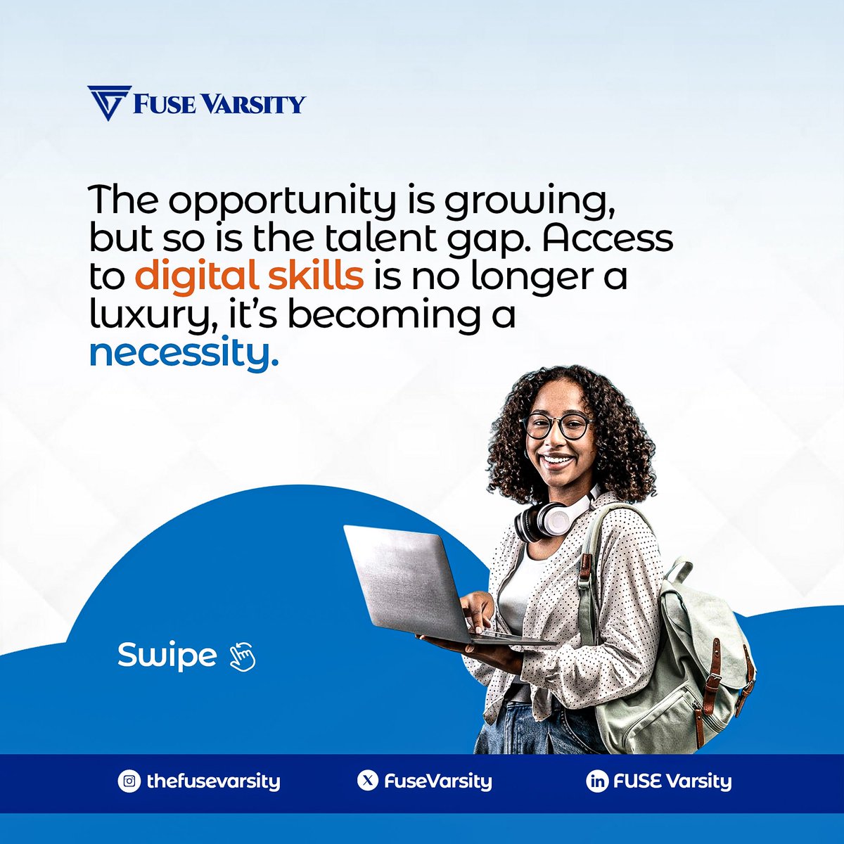 FUSEVarsity's tweet photo. Learning a digital skill today is more than just gaining knowledge, itโs positioning yourself for the opportunities of tomorrow.
Start learning on FUSELearn today:
https://t.co/jBOkW0D8pb
#FUSELearn
#FUSEVarsity https://t.co/6auTyOTVB9