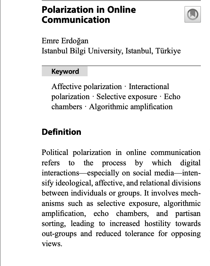 Bilgi_IR's tweet photo. Bölüm hocalarımızdan Emre Erdoğan'ın (@urbanhobbit) "Polarization in Online Communication" başlıklı kitap bölümü yayımlandı! https://t.co/ZpbWZUcmvF https://t.co/cuQTk5JxuW
