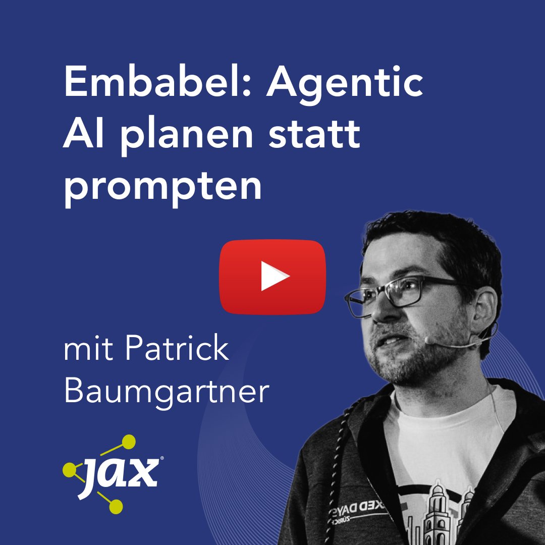 jaxcon's tweet photo. 🤖 Agentic AI braucht mehr als Prompt Chaining.

@patbaumgartner zeigt im kostenlosen JAX Video, wie Embabel kontrollierbare, erklärbare AI Agents auf der JVM ermöglicht. 🎥 

🔗 https://t.co/MFouGwObhq

#jaxcon #AgenticAI https://t.co/L8zbUc0nqI
