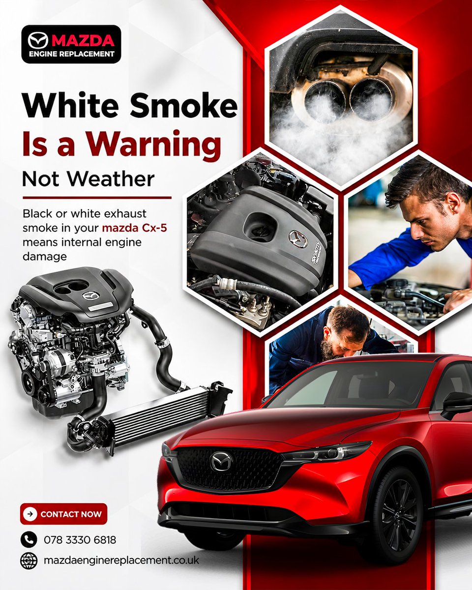 ColinHagan3's tweet photo. Smoke from your exhaust signals trouble inside your engine. Act fast to prevent severe damage and costly repairs on your MazdaCX5.
📞 078 3330 6818 🌐 https://t.co/x7gUWhllWd
#MazdaCX5 #ExhaustSmoke #EngineDamage #CarRepair #MazdaService https://t.co/IGteltgaQ8
