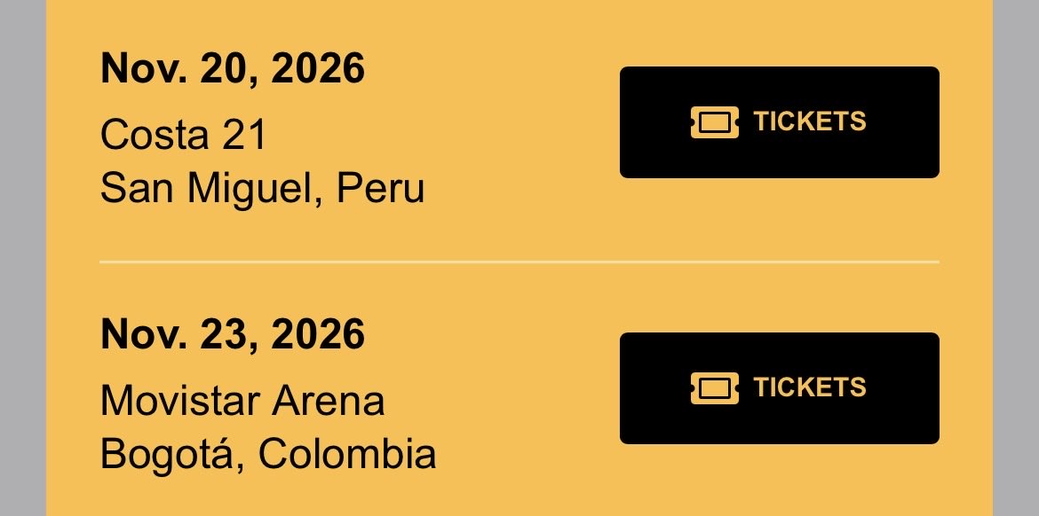 marbelladenise's tweet photo. @lethiziia @DCECOFICIAL1 Hayley tiene “libres” 2 días entre Perú y Colombia (21 y 22 de noviembre), y precisamente esos 2 días son el Corona Capital https://t.co/LVs07PedrW