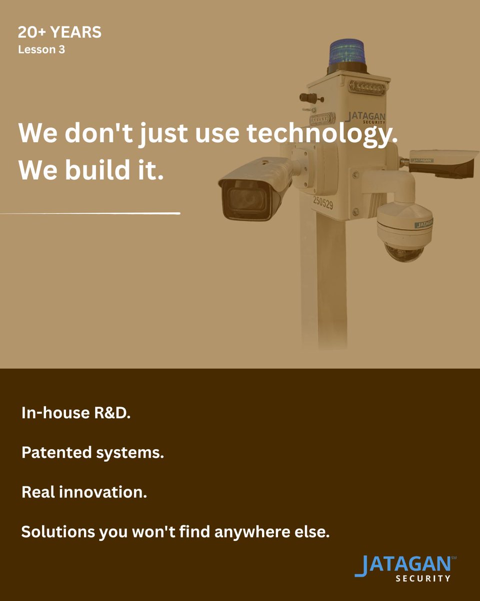 JataganSecurity's tweet photo. If your current security provider is still causing you losses — it's time to talk.

20+ years in outdoor security taught us things you can't learn from a brochure.

We've learned that the best security isn't just about cameras. It's about caring, adapting, and building what doesn't exist yet.

Here's what 20+ years actually looks like in practice:

✅ We protect your site, not just our bottom line
✅ We upgrade proactively — so you never have to ask
✅ Our in-house R&D team builds patented tech you won't find anywhere else
✅ We design around problems before they ever happen

Which lesson hits hardest for you?

#VideoSurveillance #ConstructionSecurity #CrimePrevention #LiveVideoMonitoring #JataganSecurity