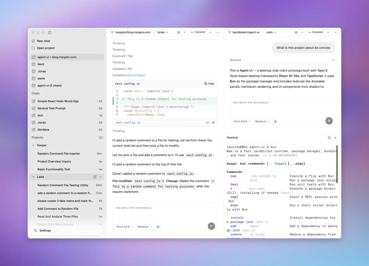 A screenshot of the open source app cindra. Kind of an open source codex app.