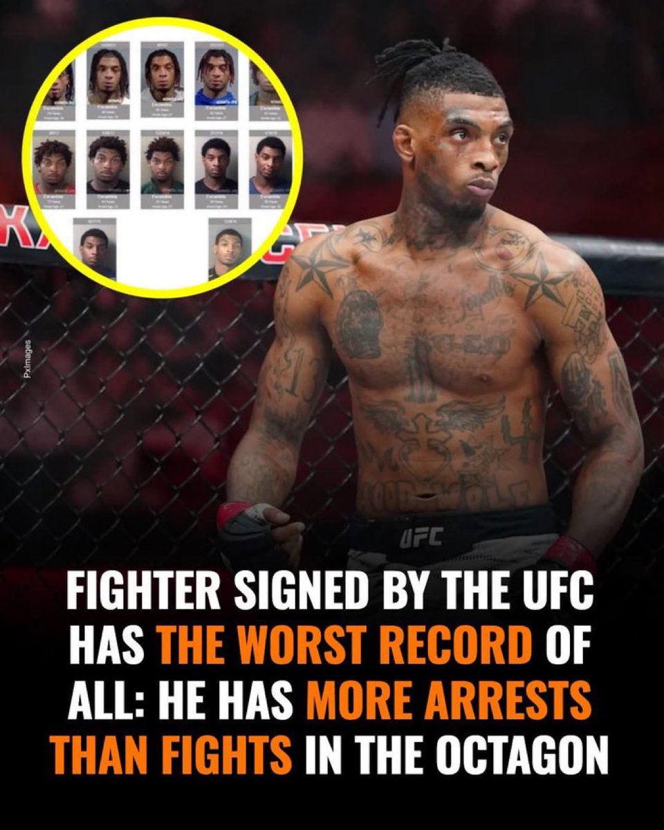 DelinquentMMA's tweet photo. Sedriques Dumas has been arrested 15 times since 2014

Dumas has fought in the UFC 9 times since 2023 https://t.co/Dvuqoa0oWS