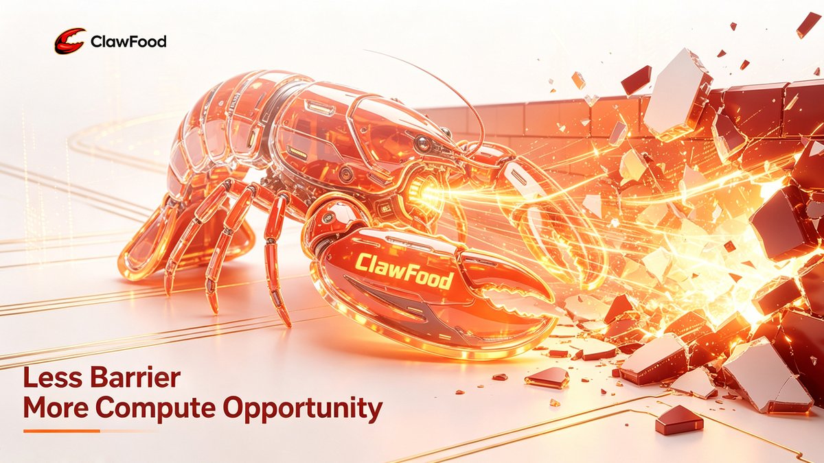 ClawFood's tweet photo. In the past, compute felt far away from ordinary users.
You either paid for it, or stayed out. 💸

ClawFood wants to make that more direct.
Do tasks, earn resources, feed your lobster, and drive growth. 🦞⚡️

Less barrier.
More participation.
Turning compute from a limited resource into a broader opportunity. 🌐

#ClawFood #Compute #AIAgent #AIInfrastructure #Web3 #TokenEconomy