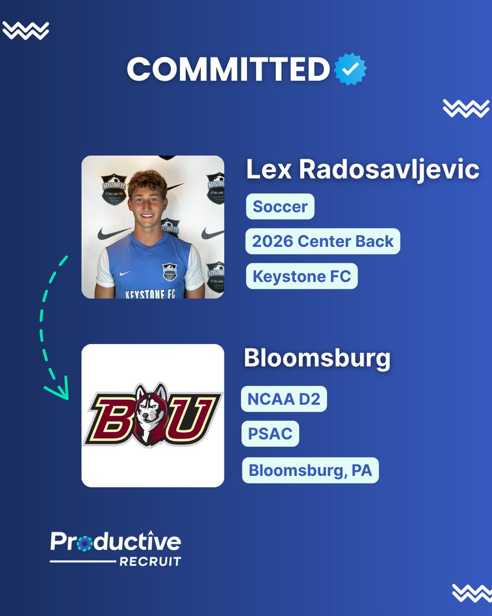 prodrecruit's tweet photo. 🎉 COMMITTED! Congratulations to Lex Radosavljevic on his commitment to Bloomsburg University Men's Soccer! ⚽

Lex is a 2026 Center Back from Keystone FC who will be heading to Bloomsburg, PA to compete at the NCAA D2 level in the PSAC conference.

D2 bound. Go Huskies! 🐺

#Committed #CollegeSoccer #Bloomsburg #NCAAD2 #PSAC #KeystoneFC #CollegeRecruiting #ProductiveRecruit #SoccerRecruiting #ClassOf2026