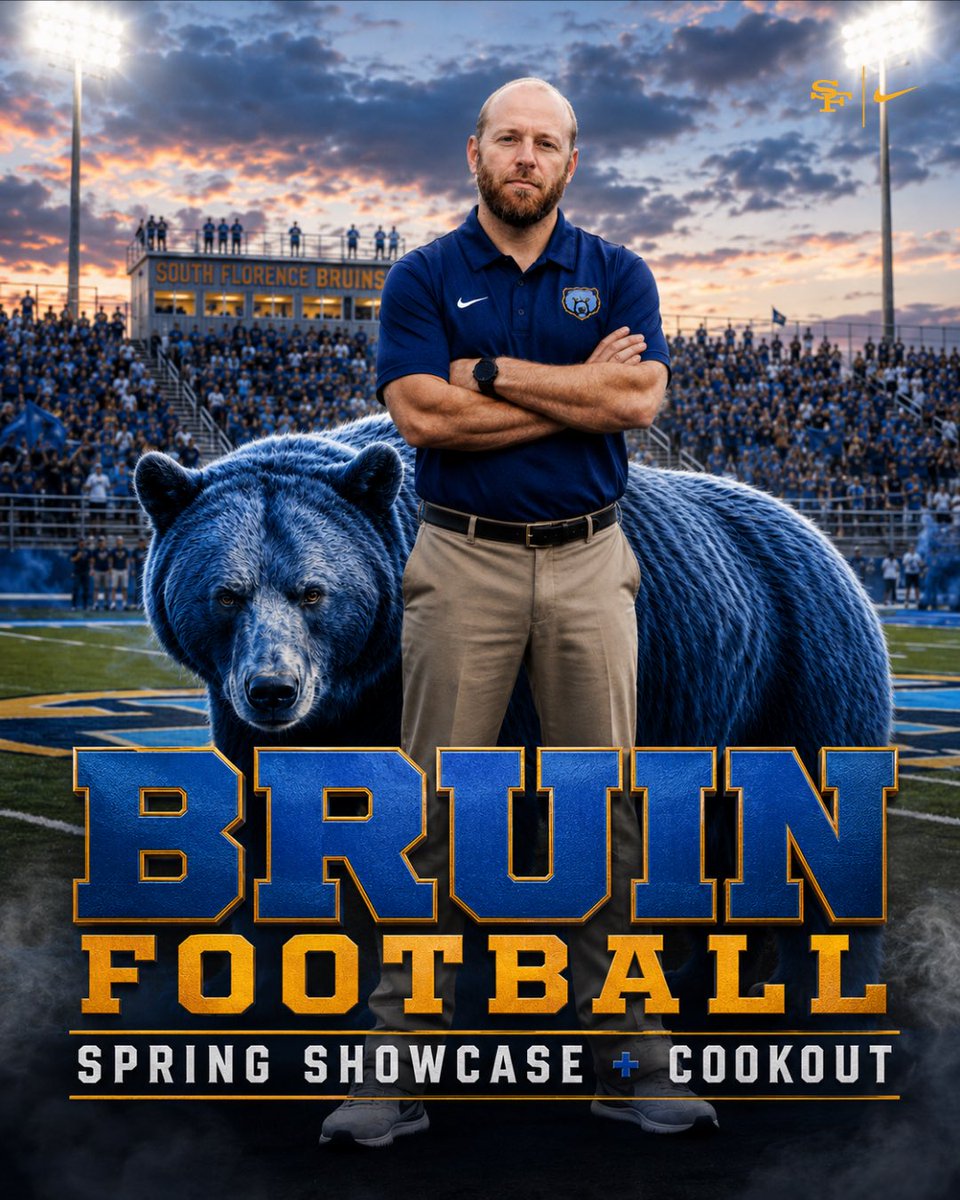 SFBruinFootball's tweet photo. Join us for our Bruin Football Spring Showcase on Thursday, May 21st | 3:45–5:15 PM

Cookout for Bruin players &amp; families after.

Powderpuff Game follows at 6 PM.

#BruinFootball #SouthFlorence #SpringShowcase https://t.co/VOtMMMaz8U