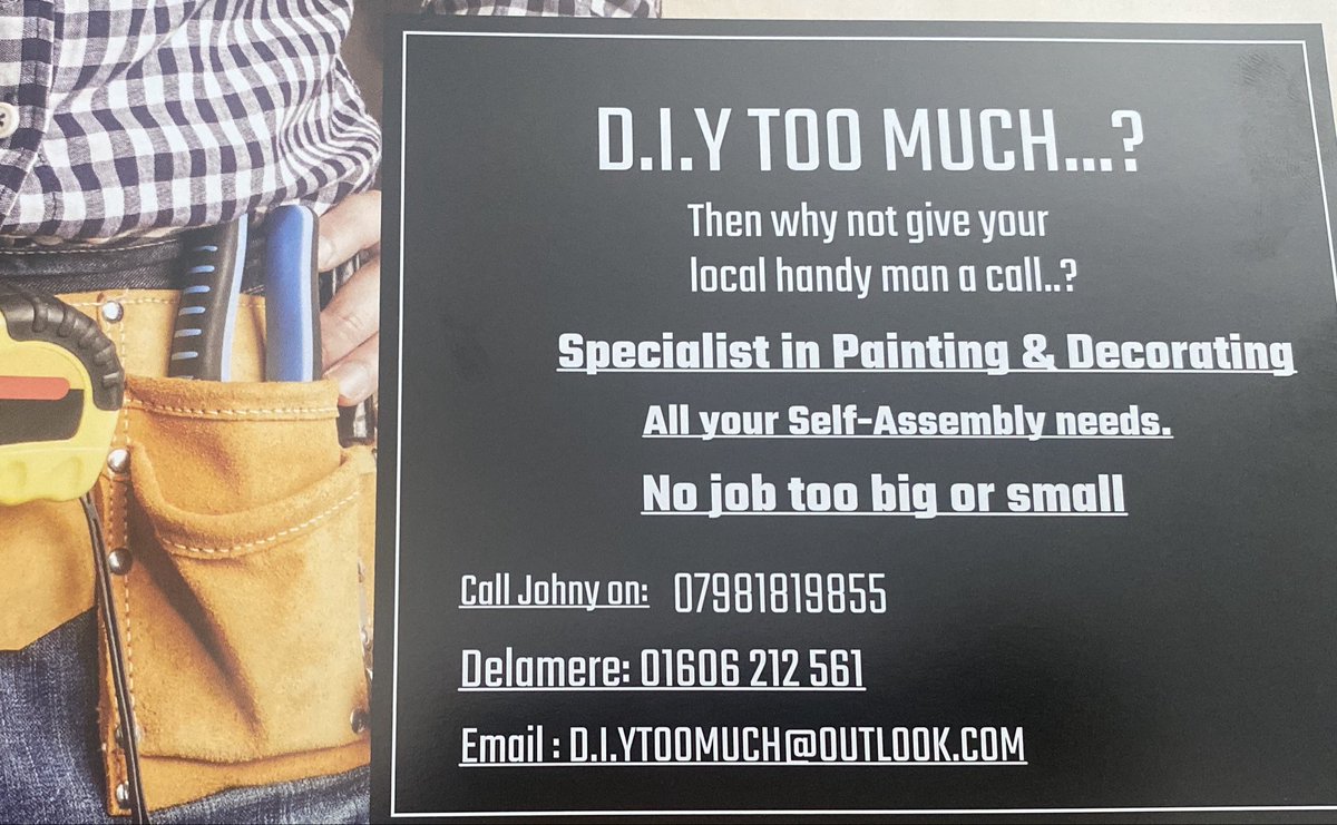 flisschambers's tweet photo. @chestertweetsuk Please can you share? Local to Chester and surrounding areas, Your local friendly handyman, All your D.I.Y needs. Certified Electrician, Give us a call for a free quote. https://t.co/K5Wlafv1c1