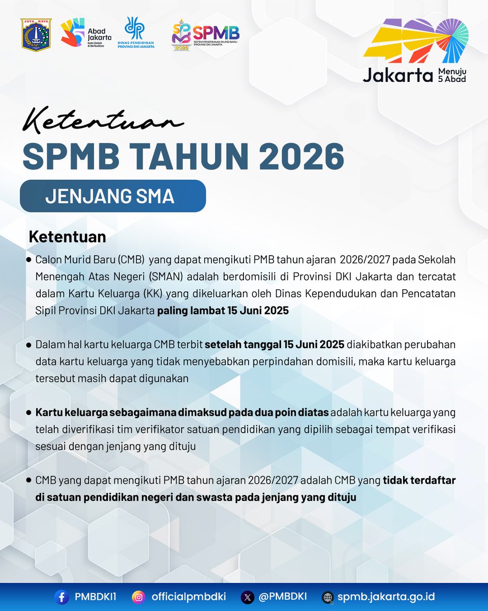 PMBDKI's tweet photo. Kamu lulusan SMP dan sudah mulai riset SMA Negeri Impian? Sini, baca ini dulu! 👀

Sebelum mendaftar, pastiin dulu kamu memenuhi syaratnya ya: 
✅ Berdomisili di DKI Jakarta &amp; tercatat https://t.co/NhAgBoW5wS