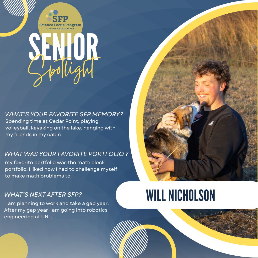 LPSScienceFocus's tweet photo. Senior Spotlight!  From now until the end of the year, we're going to feature one of our incredible seniors!  Today's Senior Spotlight is Will Nicholson! Congratulations on all you've accomplished at SFP! https://t.co/cklFchKvay
