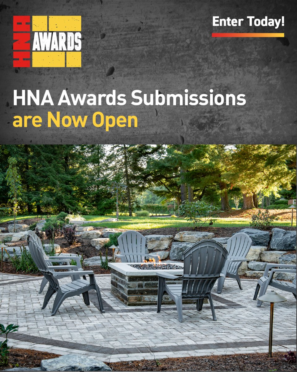 HardscapeNA's tweet photo. 2026 HNA Awards: Submissions are NOW OPEN! Whether it’s a stunning residential transformation, a large-scale commercial installation or a unique outdoor feature, there’s a place in one of our 19 categories to highlight your standout project. Enter today: https://t.co/9JCTivweVv https://t.co/RVsYX5VjM0