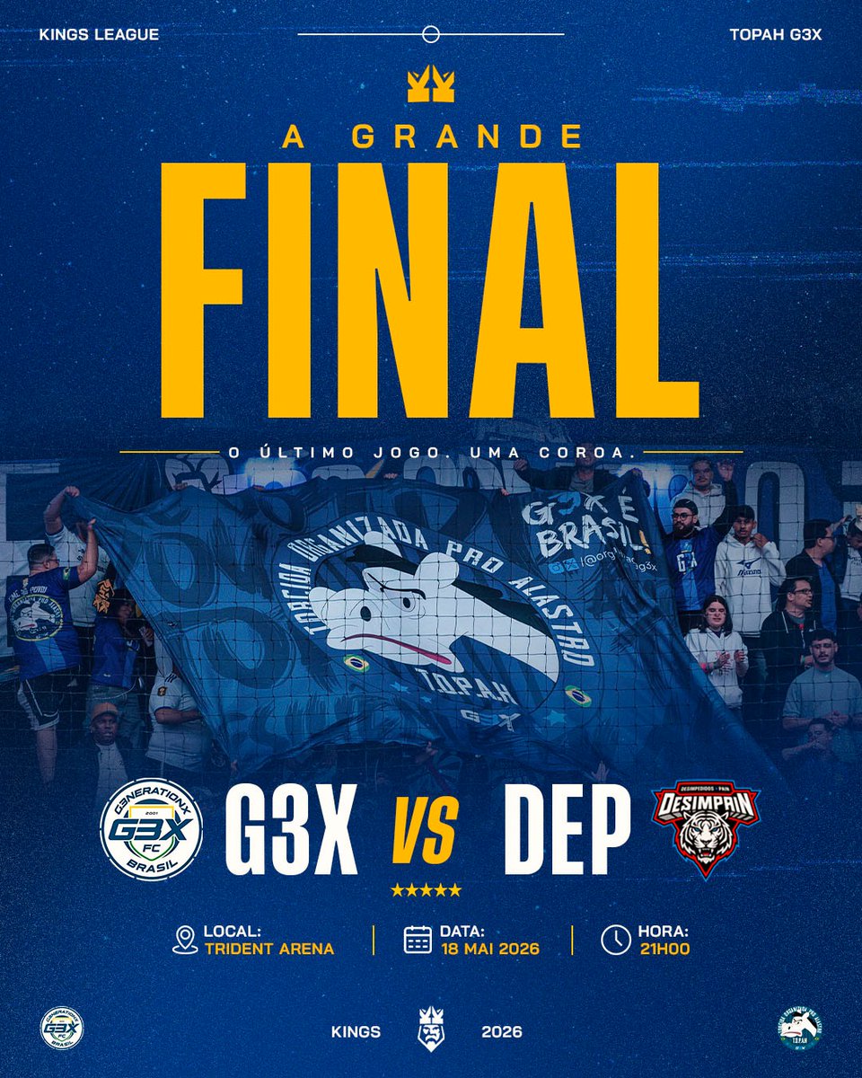 organizadag3x's tweet photo. 🫏🚨 CHEGOU O GRANDE DIA! 

Todo o esforço, toda a luta e resiliência pra chegar exatamente no dia de hoje, na grande final. Juntos somos mais fortes 🫵🏻💙

🥁 Concentração: A partir das 17hrs na frente da Trident Arena

⏰️ Jogo: 21hrs

#tribo #g3x #kingsleaguebrasil #TOPAH https://t.co/xOMpL9304d