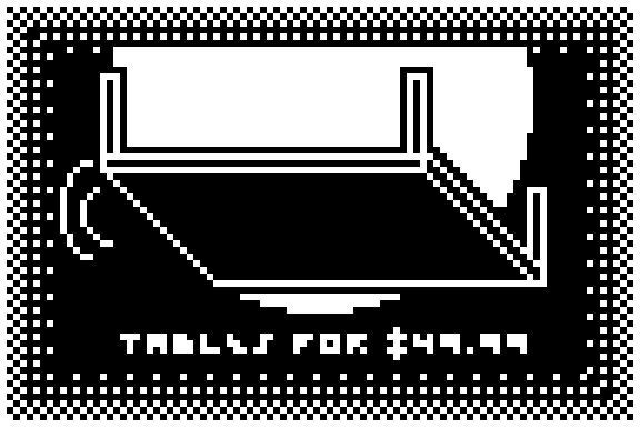 SeeOneGames's tweet photo. lospec daily 'table'  

#pixelart #lospecdailies #art #table #1bit https://t.co/PtvQtJiENY