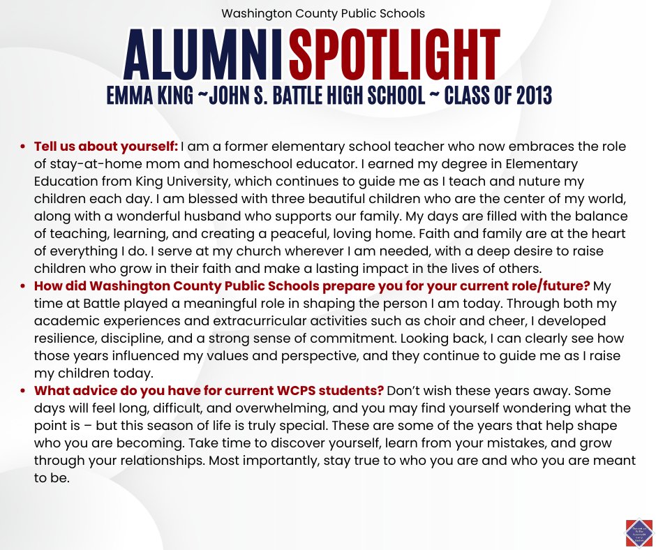 jsbhs_trojans's tweet photo. 🌟WCPS Alumni Spotlight: Emma King ~ John S. Battle High School ~ Class of 2013

We are thrilled to highlight Emma King, a proud John S. Battle High School graduate! https://t.co/PG77TiLf4u