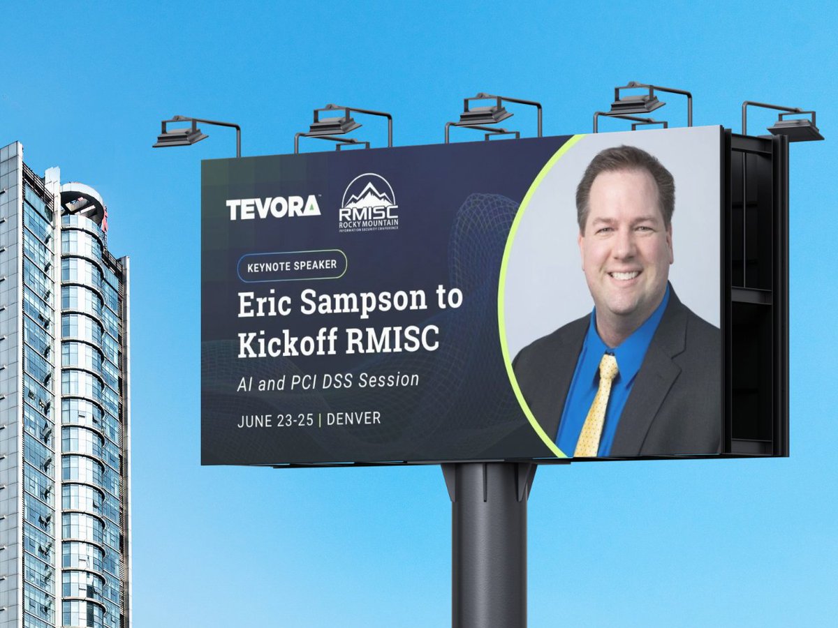 tevora's tweet photo. At #RMISC2026, Eric Sampson will explore where #AI can strengthen payment security programs, where human oversight still plays a critical role, and how organizations can approach both responsibly in today’s evolving threat landscape.​ Learn more here: https://t.co/dDMhEWV5vH https://t.co/rQiZ3NxeM2