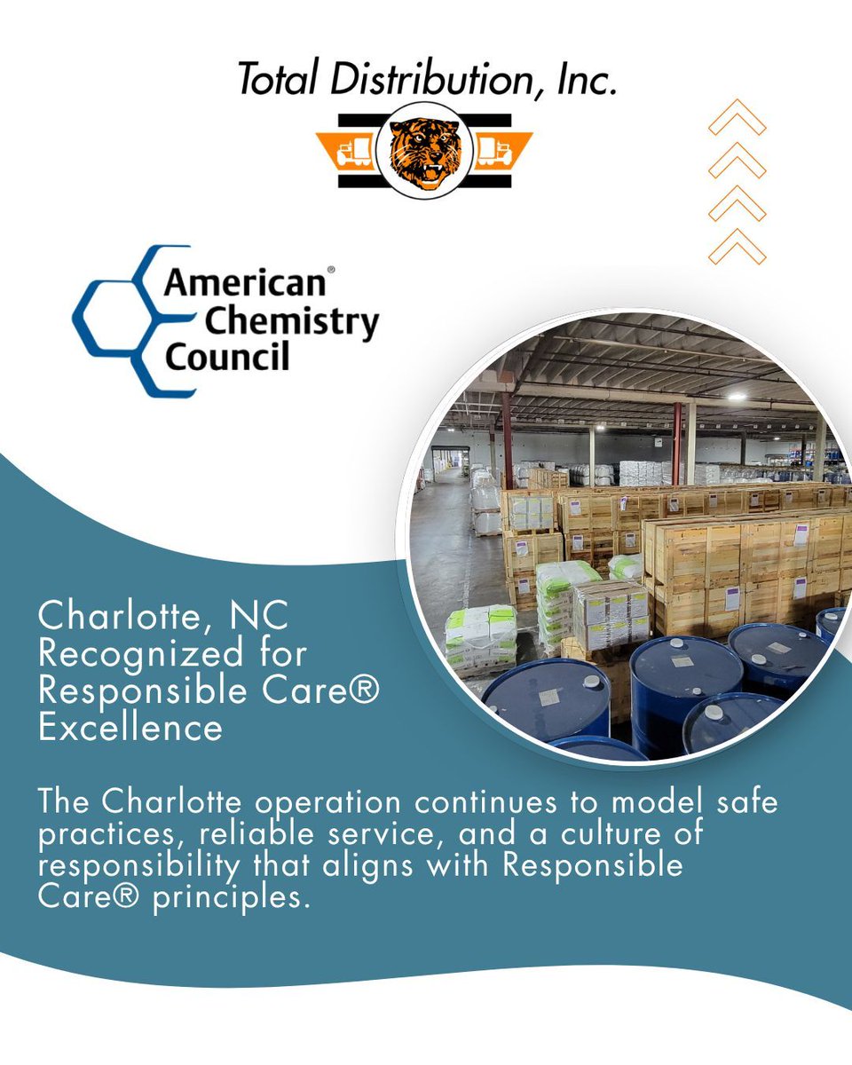 Total_Dist's tweet photo. Our Charlotte operation has been awarded a 2026 Responsible Care® distinction for their commitment to safe practices and reliable service. TDI remains committed to excellence, safety, and responsible operations across every location we serve.
 
#peopleoftdi
#totaldistributioninc https://t.co/g6itzNeEpF