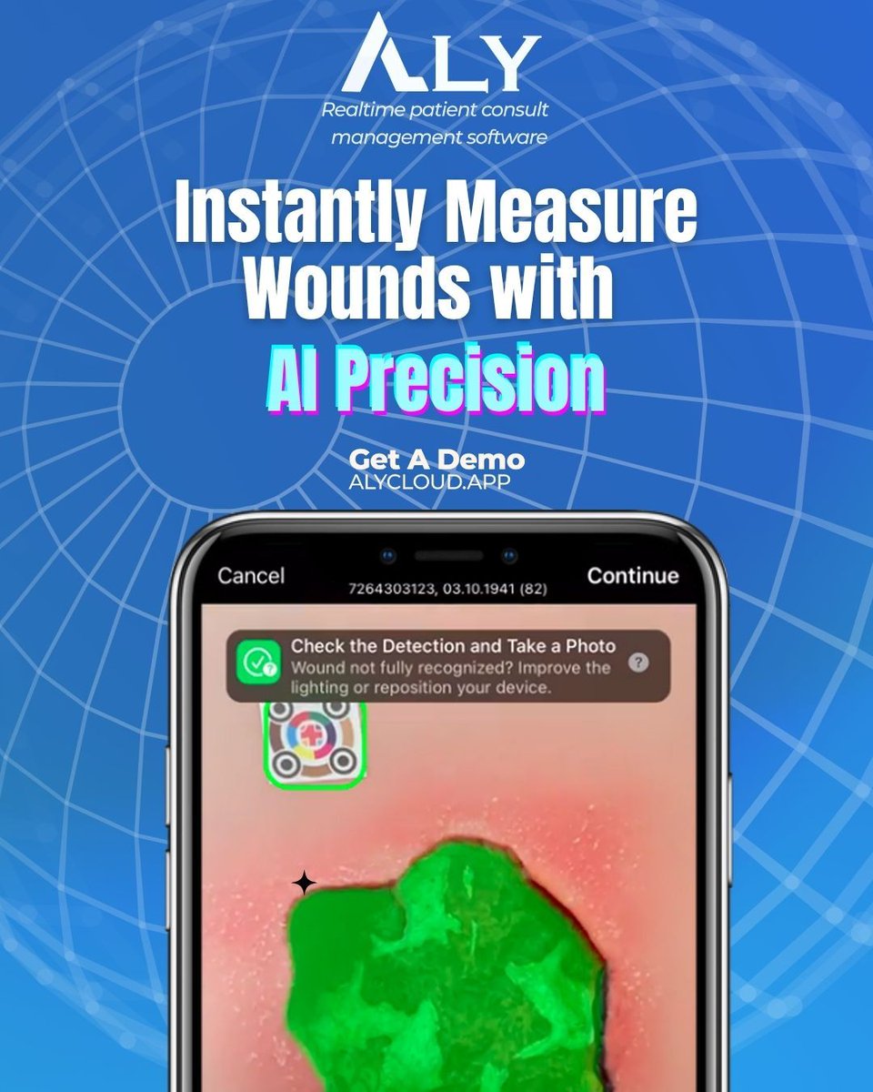 Alycloud00's tweet photo. Precision at the speed of light. 🧬 Our AI instantly detects and measures wounds with clinical accuracy, removing manual error and standardizing documentation.
✨ Request a Demo: https://t.co/i6pKJcEIHb

#AIPrecision #WoundMeasurement #HealthInnovation #DigitalHealth #MedTech https://t.co/GCvMUUkGbY