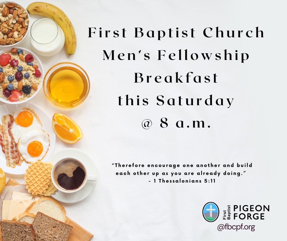 fbcpf's tweet photo. The FBC Men's Fellowship is tomorrow at 8 a.m. Bring a friend for some home-cooked food and terrific fellowship. Visiting the area? C'mon in! We'd love to meet you!  See you there! 😋 #FBCPF #mensfellowship #mensbreakfast #baptistmen #localbaptistchurch https://t.co/XYWITLB4m6
