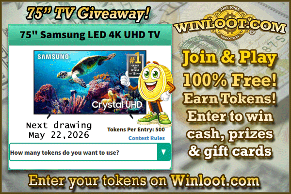 Winloot's tweet photo. 🏆Don't miss your chance to #win a 75" Samsung LED 4K UHD TV on May 22nd!📺

✔️Play Winloot: https://t.co/4LqBYCpVfy
✔️Earn Tokens!
✔️Enter to #win prizes!
💯100% FREE!🆓 https://t.co/ALwKcHmV0T