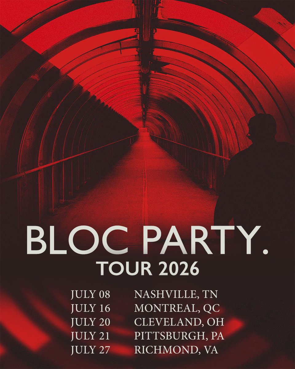 BlocParty's tweet photo. Nashville, Montreal, Cleveland, Pittsburgh, Richmond… see you in July. Tickets at https://t.co/O11FanM7uw https://t.co/AQh8PMerwc