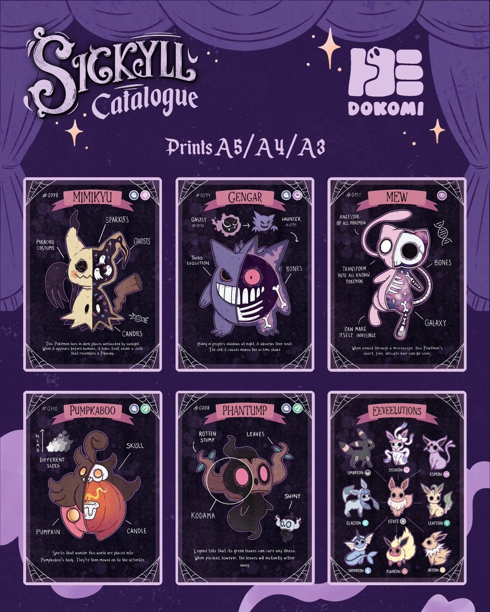 Sickyll's tweet photo. Here you have almost everything you can find in my stand next weekend at dokomi_expo 2026 💜✨ There would be more products that the ones here, but with this you can already see if you want something and go and ask for it 🥰 #dokomi #dokomi2026 #dokomiartist https://t.co/w6b94ElVIG