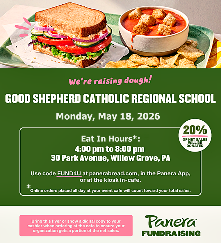GSCelem's tweet photo. Panera Bread in the Willow Grove Shopping Center is open from 7:00 a.m. until 9:00 p.m. today (Monday). Online orders placed all day will count towards GSC's Dine Out fundraiser! Please use code FUND4U at https://t.co/eBoRx8dyiN, in the Panera app, or at the kiosk in-café. https://t.co/eWkrOJ0x2a